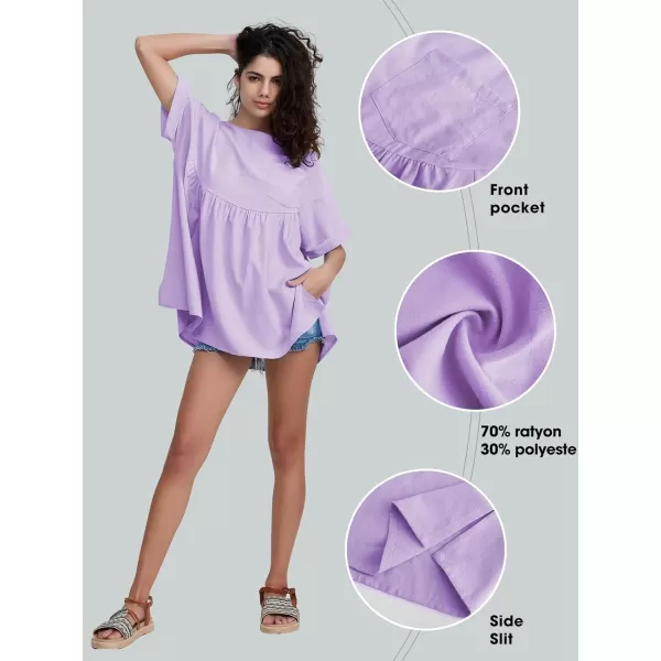 EXLURA Womens Short Sleeve Summer Tops Casual Loose Maternity Babydoll Peplum Tops Oversized Shirts Tunic 2024