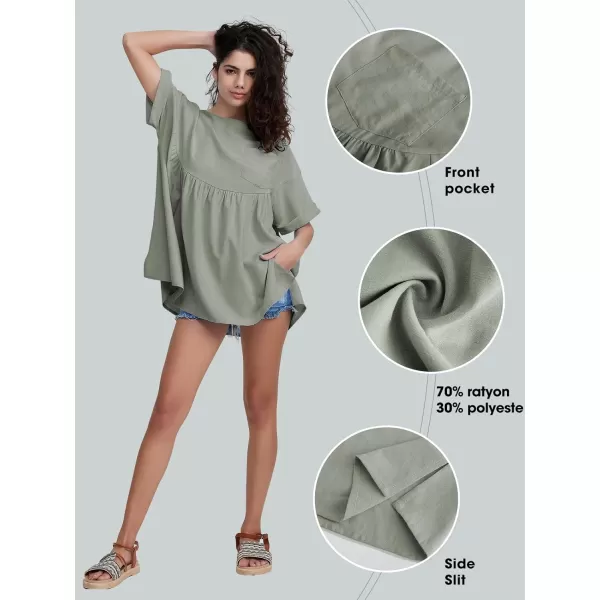 EXLURA Womens Short Sleeve Summer Tops Casual Loose Maternity Babydoll Peplum Tops Oversized Shirts Tunic 2024