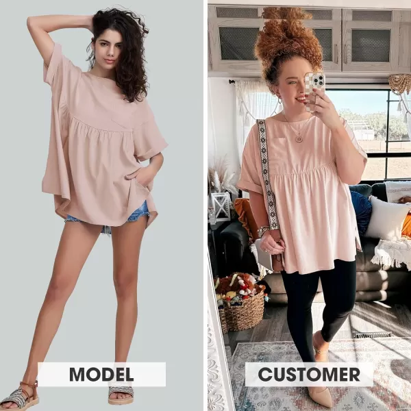 EXLURA Womens Short Sleeve Summer Tops Casual Loose Maternity Babydoll Peplum Tops Oversized Shirts Tunic 2024