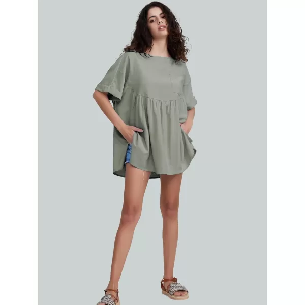EXLURA Womens Short Sleeve Summer Tops Casual Loose Maternity Babydoll Peplum Tops Oversized Shirts Tunic 2024