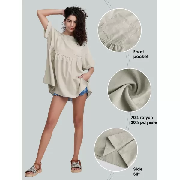 EXLURA Womens Short Sleeve Summer Tops Casual Loose Maternity Babydoll Peplum Tops Oversized Shirts Tunic 2024