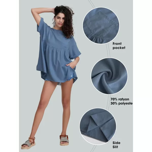 EXLURA Womens Short Sleeve Summer Tops Casual Loose Maternity Babydoll Peplum Tops Oversized Shirts Tunic 2024