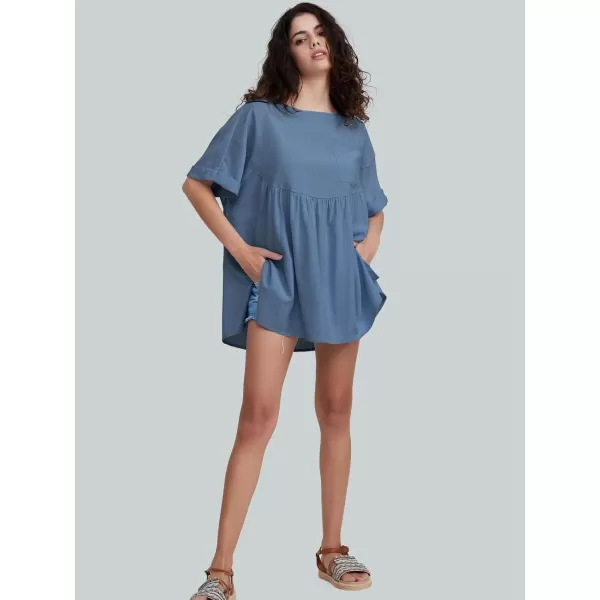 EXLURA Womens Short Sleeve Summer Tops Casual Loose Maternity Babydoll Peplum Tops Oversized Shirts Tunic 2024