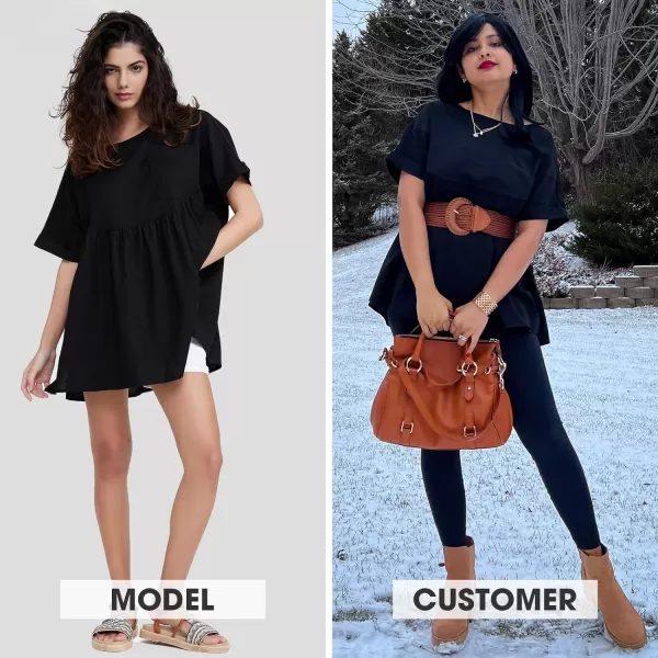 EXLURA Womens Short Sleeve Summer Tops Casual Loose Maternity Babydoll Peplum Tops Oversized Shirts Tunic 2024