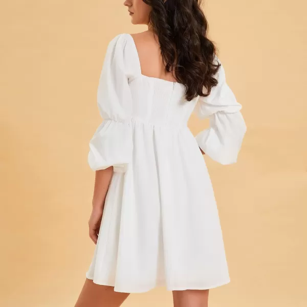 EXLURA Womens Square Neck Dress Long Puff Sleeve A-Line Casual Short Mini Dress