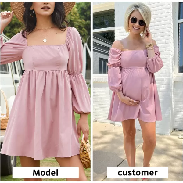 EXLURA Womens Square Neck Dress Long Puff Sleeve A-Line Casual Short Mini Dress