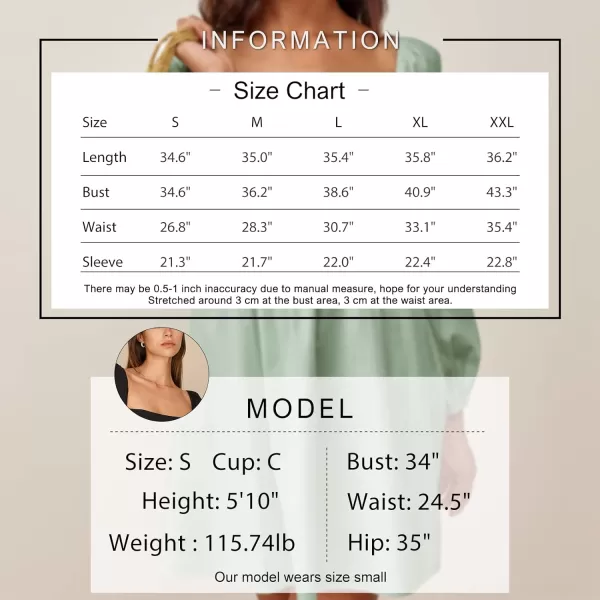 EXLURA Womens Square Neck Dress Long Puff Sleeve A-Line Casual Short Mini Dress
