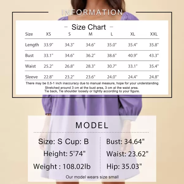 EXLURA Womens Square Neck Dress Long Puff Sleeve A-Line Casual Short Mini Dress