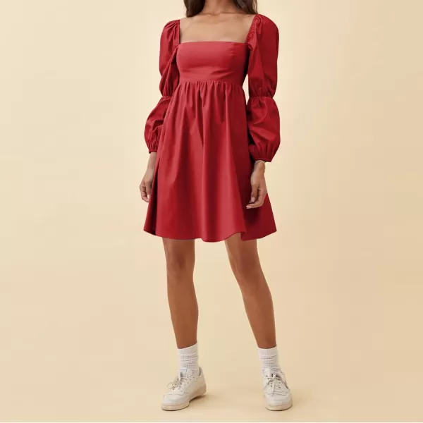 EXLURA Womens Square Neck Dress Long Puff Sleeve A-Line Casual Short Mini Dress