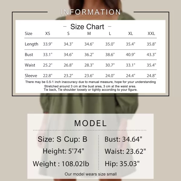 EXLURA Womens Square Neck Dress Long Puff Sleeve A-Line Casual Short Mini Dress