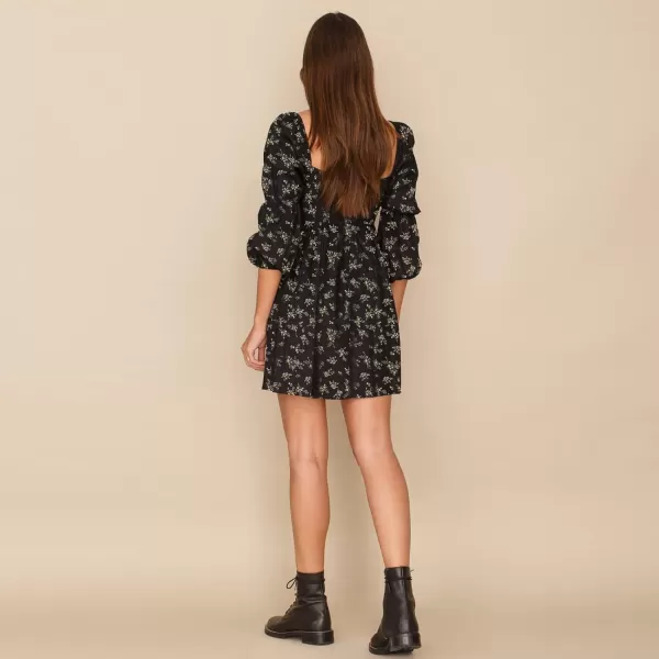 EXLURA Womens Square Neck Dress Long Puff Sleeve A-Line Casual Short Mini Dress