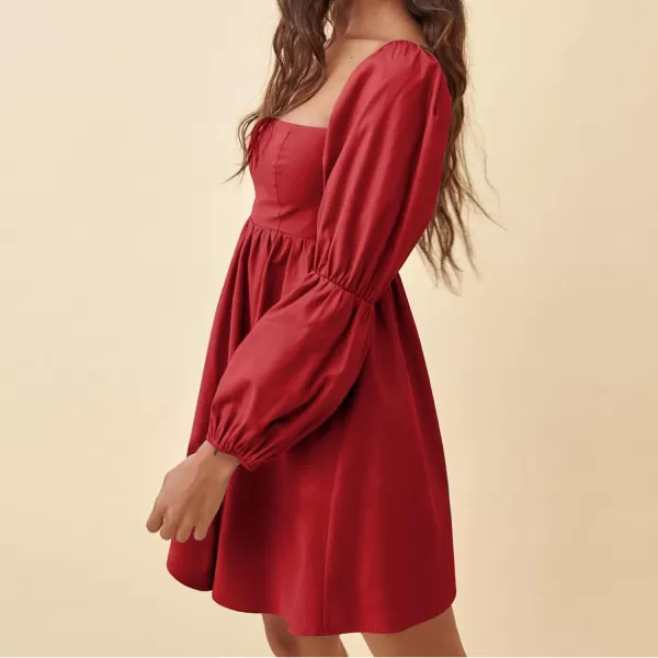 EXLURA Womens Square Neck Dress Long Puff Sleeve A-Line Casual Short Mini Dress