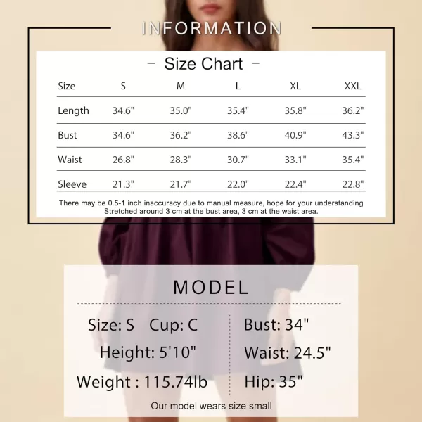 EXLURA Womens Square Neck Dress Long Puff Sleeve A-Line Casual Short Mini Dress