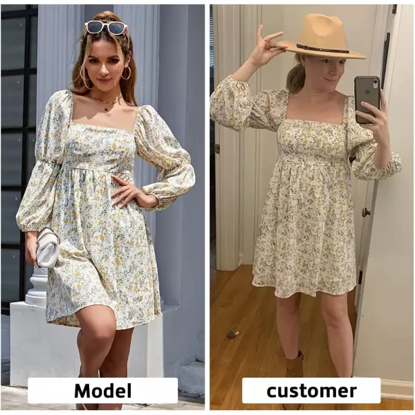 EXLURA Womens Square Neck Dress Long Puff Sleeve A-Line Casual Short Mini Dress