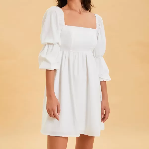 EXLURA Womens Square Neck Dress Long Puff Sleeve A-Line Casual Short Mini Dress