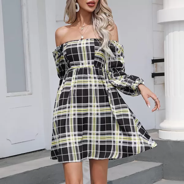 EXLURA Womens Square Neck Dress Long Puff Sleeve A-Line Casual Short Mini Dress