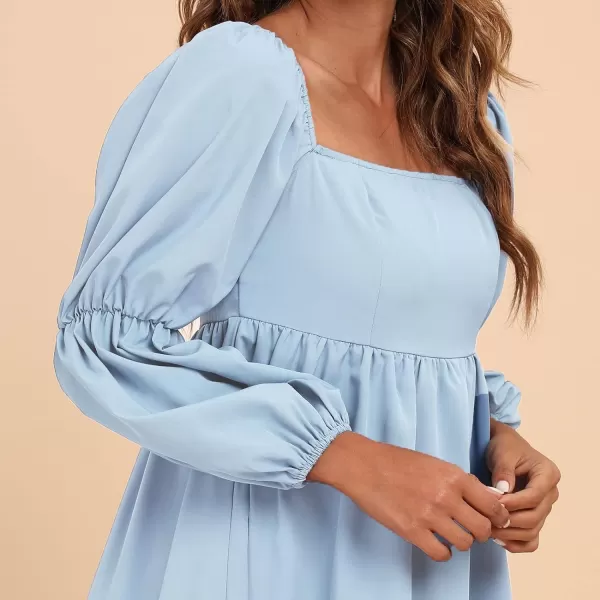 EXLURA Womens Square Neck Dress Long Puff Sleeve A-Line Casual Short Mini Dress