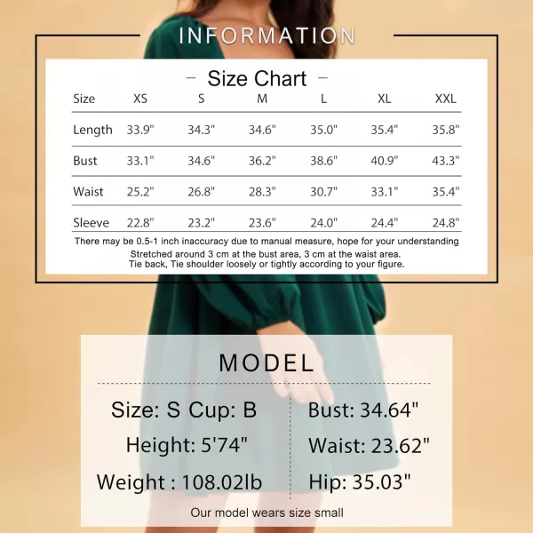 EXLURA Womens Square Neck Dress Long Puff Sleeve A-Line Casual Short Mini Dress