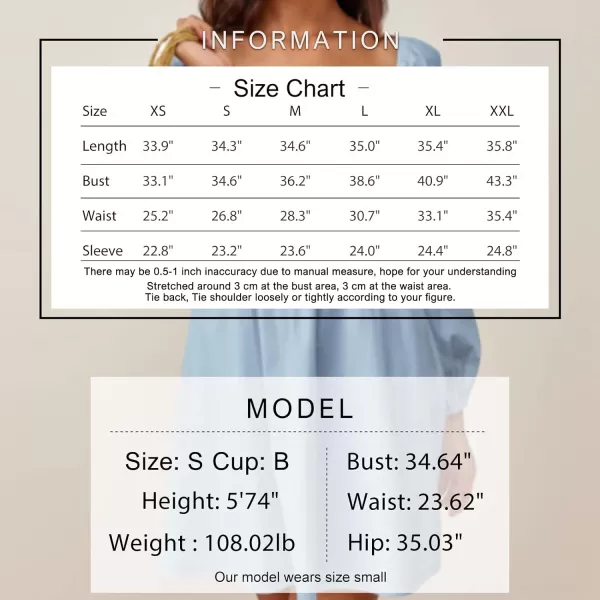 EXLURA Womens Square Neck Dress Long Puff Sleeve A-Line Casual Short Mini Dress