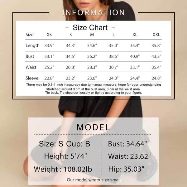 EXLURA Womens Square Neck Dress Long Puff Sleeve A-Line Casual Short Mini Dress