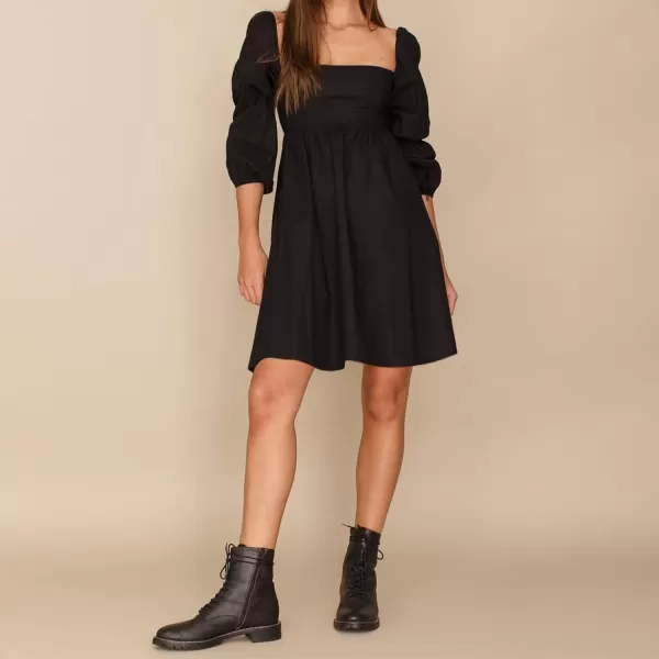 EXLURA Womens Square Neck Dress Long Puff Sleeve A-Line Casual Short Mini Dress