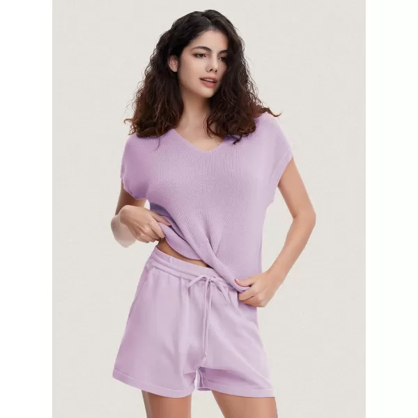 EXLURA Women's Summer 2 Piece Matching Shorts Sets Knit Short Sleeve Twist Top and Shorts Lounge Sets Sweatsuits Tracksuits