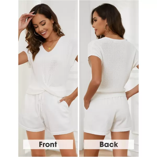 EXLURA Women's Summer 2 Piece Matching Shorts Sets Knit Short Sleeve Twist Top and Shorts Lounge Sets Sweatsuits Tracksuits