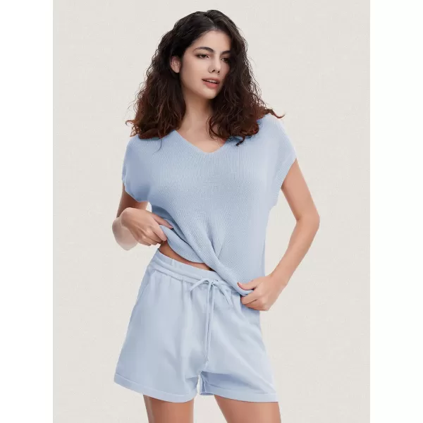 EXLURA Women's Summer 2 Piece Matching Shorts Sets Knit Short Sleeve Twist Top and Shorts Lounge Sets Sweatsuits Tracksuits