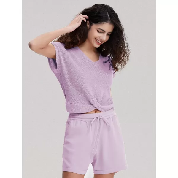 EXLURA Women's Summer 2 Piece Matching Shorts Sets Knit Short Sleeve Twist Top and Shorts Lounge Sets Sweatsuits Tracksuits