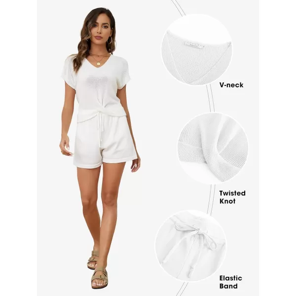 EXLURA Women's Summer 2 Piece Matching Shorts Sets Knit Short Sleeve Twist Top and Shorts Lounge Sets Sweatsuits Tracksuits