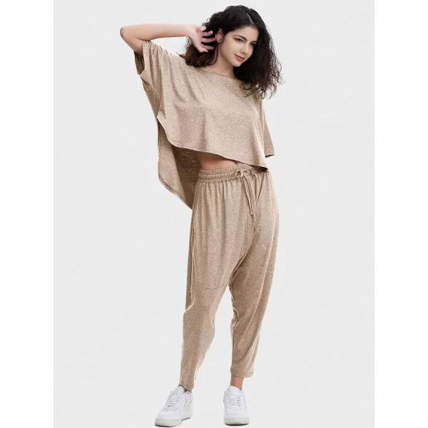 EXLURA Women's Summer 2 Piece Outfits Short Sleeve Crop Top and Jogger Pants Loose Pajama Lounge Matching Sets Tracksuit 2024