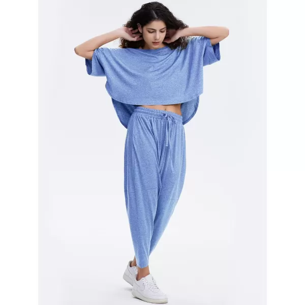 EXLURA Women's Summer 2 Piece Outfits Short Sleeve Crop Top and Jogger Pants Loose Pajama Lounge Matching Sets Tracksuit 2024