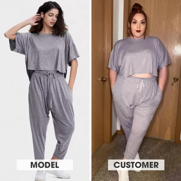 EXLURA Women's Summer 2 Piece Outfits Short Sleeve Crop Top and Jogger Pants Loose Pajama Lounge Matching Sets Tracksuit 2024