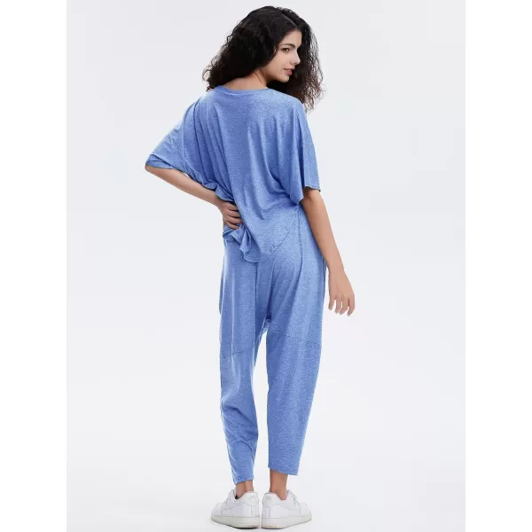 EXLURA Women's Summer 2 Piece Outfits Short Sleeve Crop Top and Jogger Pants Loose Pajama Lounge Matching Sets Tracksuit 2024