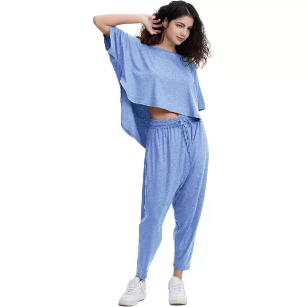 EXLURA Women's Summer 2 Piece Outfits Short Sleeve Crop Top and Jogger Pants Loose Pajama Lounge Matching Sets Tracksuit 2024