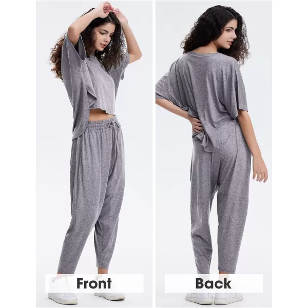 EXLURA Women's Summer 2 Piece Outfits Short Sleeve Crop Top and Jogger Pants Loose Pajama Lounge Matching Sets Tracksuit 2024