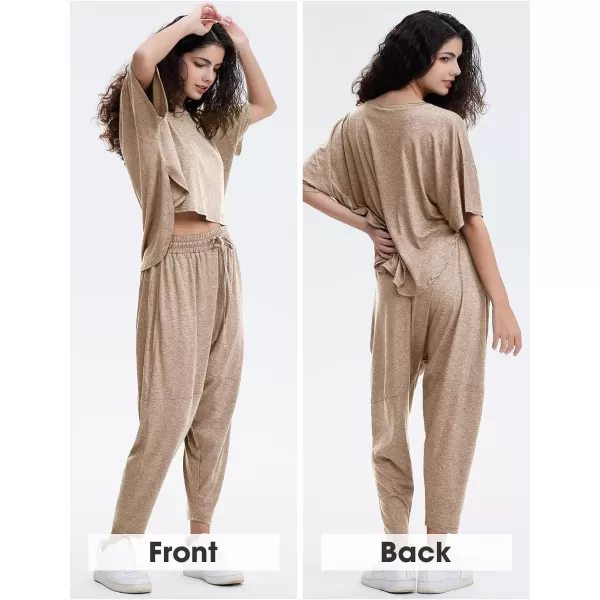 EXLURA Women's Summer 2 Piece Outfits Short Sleeve Crop Top and Jogger Pants Loose Pajama Lounge Matching Sets Tracksuit 2024