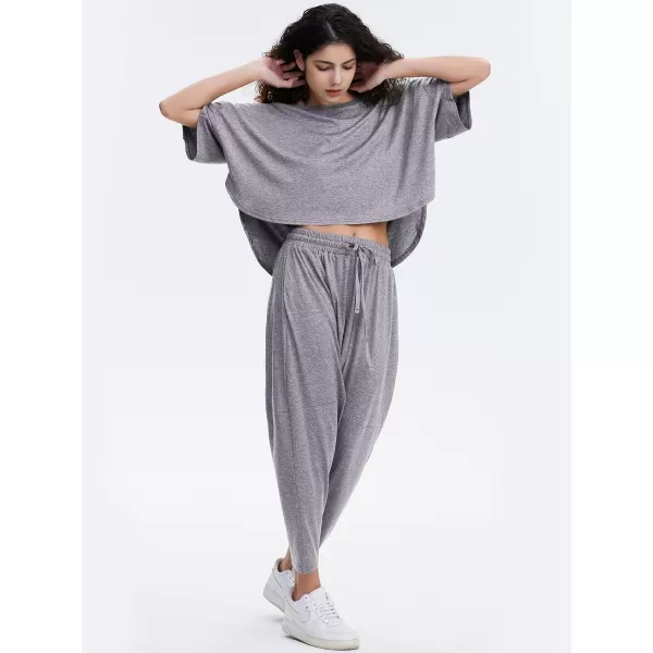 EXLURA Women's Summer 2 Piece Outfits Short Sleeve Crop Top and Jogger Pants Loose Pajama Lounge Matching Sets Tracksuit 2024