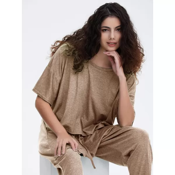 EXLURA Women's Summer 2 Piece Outfits Short Sleeve Crop Top and Jogger Pants Loose Pajama Lounge Matching Sets Tracksuit 2024