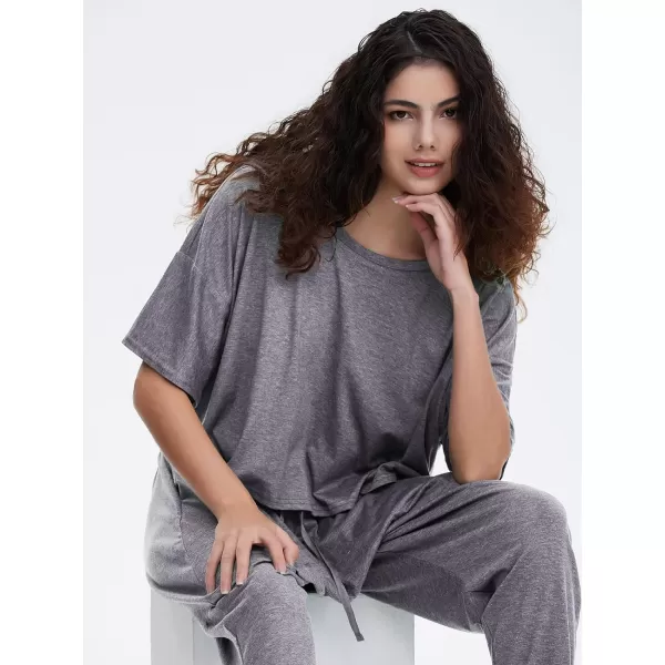 EXLURA Women's Summer 2 Piece Outfits Short Sleeve Crop Top and Jogger Pants Loose Pajama Lounge Matching Sets Tracksuit 2024
