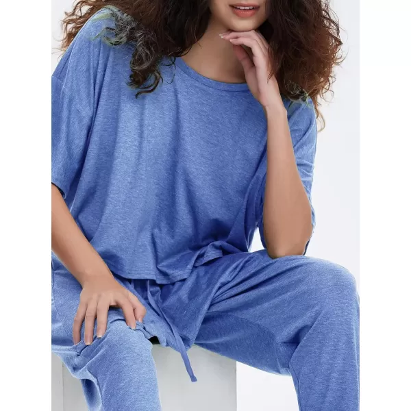 EXLURA Women's Summer 2 Piece Outfits Short Sleeve Crop Top and Jogger Pants Loose Pajama Lounge Matching Sets Tracksuit 2024