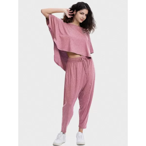 EXLURA Women's Summer 2 Piece Outfits Short Sleeve Crop Top and Jogger Pants Loose Pajama Lounge Matching Sets Tracksuit 2024