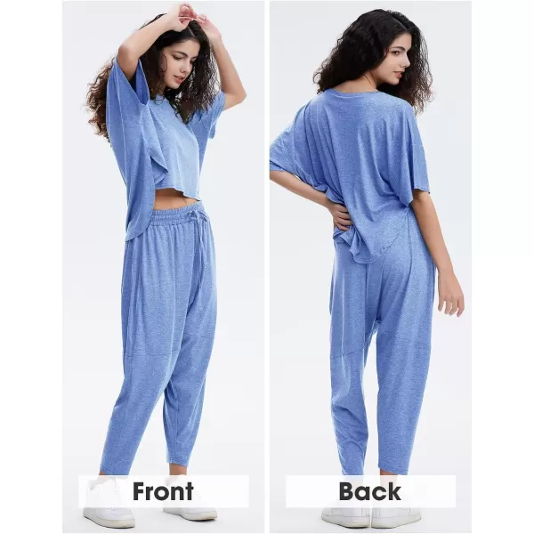 EXLURA Women's Summer 2 Piece Outfits Short Sleeve Crop Top and Jogger Pants Loose Pajama Lounge Matching Sets Tracksuit 2024
