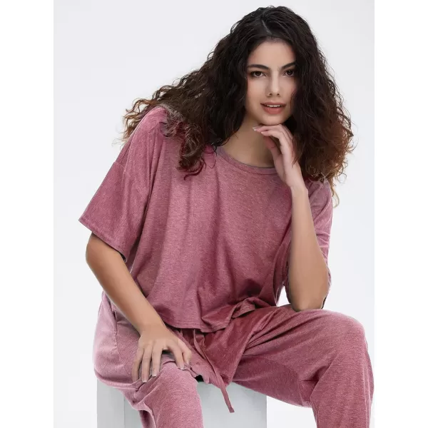 EXLURA Women's Summer 2 Piece Outfits Short Sleeve Crop Top and Jogger Pants Loose Pajama Lounge Matching Sets Tracksuit 2024