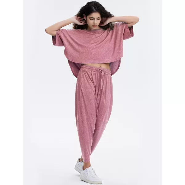 EXLURA Women's Summer 2 Piece Outfits Short Sleeve Crop Top and Jogger Pants Loose Pajama Lounge Matching Sets Tracksuit 2024