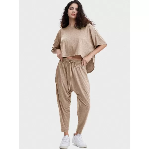 EXLURA Women's Summer 2 Piece Outfits Short Sleeve Crop Top and Jogger Pants Loose Pajama Lounge Matching Sets Tracksuit 2024