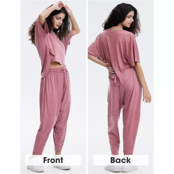 EXLURA Women's Summer 2 Piece Outfits Short Sleeve Crop Top and Jogger Pants Loose Pajama Lounge Matching Sets Tracksuit 2024