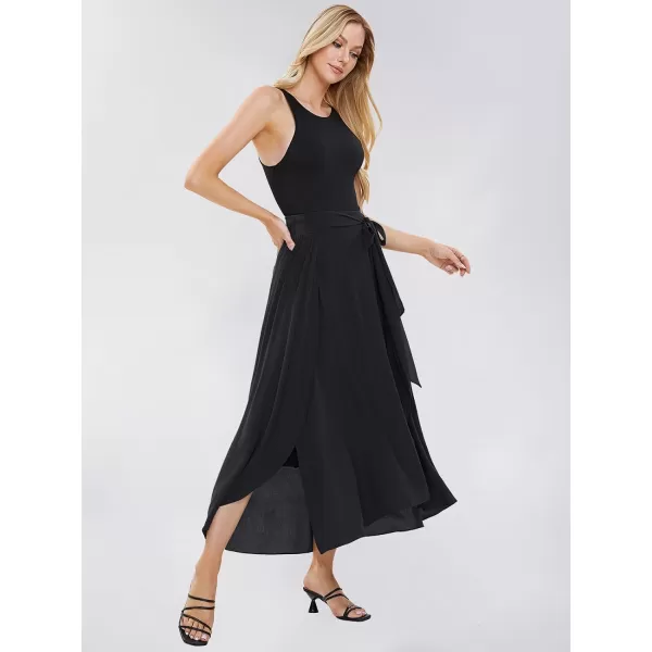 EXLURA Womens Summer Casual Split Hem Maxi Skirt Sexy Flowy Vacation Beach Long Skirts