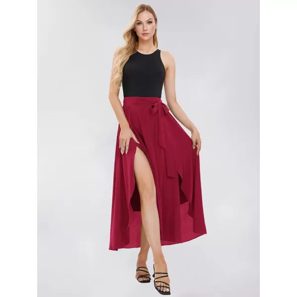 EXLURA Womens Summer Casual Split Hem Maxi Skirt Sexy Flowy Vacation Beach Long Skirts