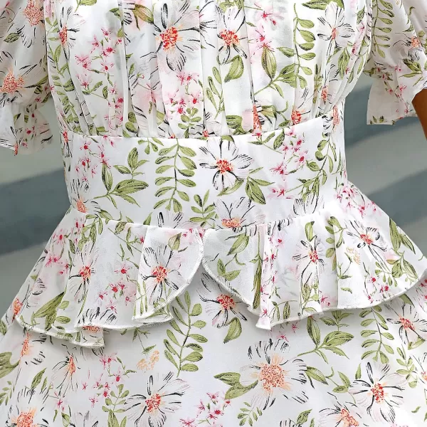 EXLURA Womens Summer Dress Floral Ruffle Tiered Square Neck Sundress Short Sleeve Off Shoulder Smocked Mini Dresses